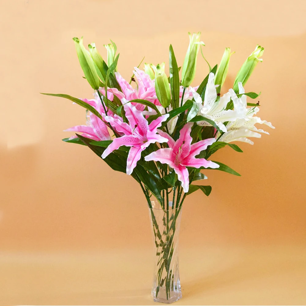 

4pcs artificial flower bouquets lily flower bouquets flower bunches 1pcs have two flowers and one buds