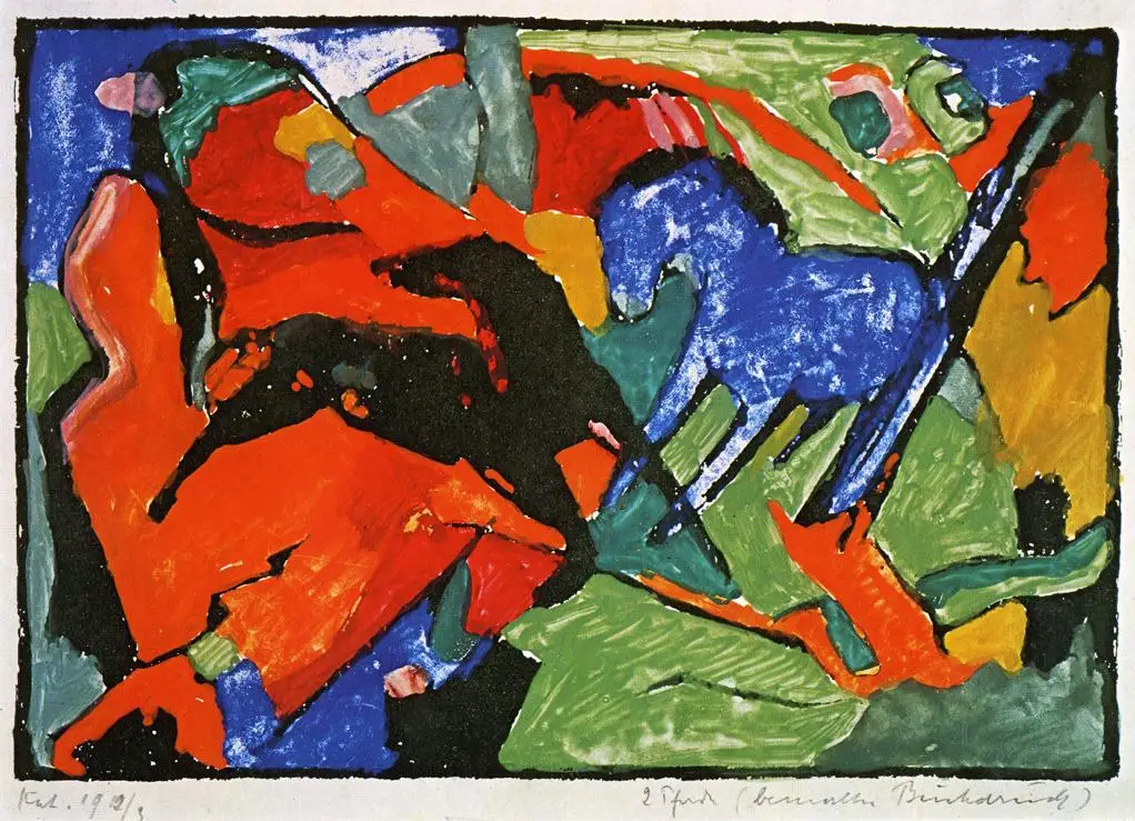 100% handmade Oil Painting reproduction on linen canvas,Two horses 1912 by Franz Marc,Free Shipping,High Quality