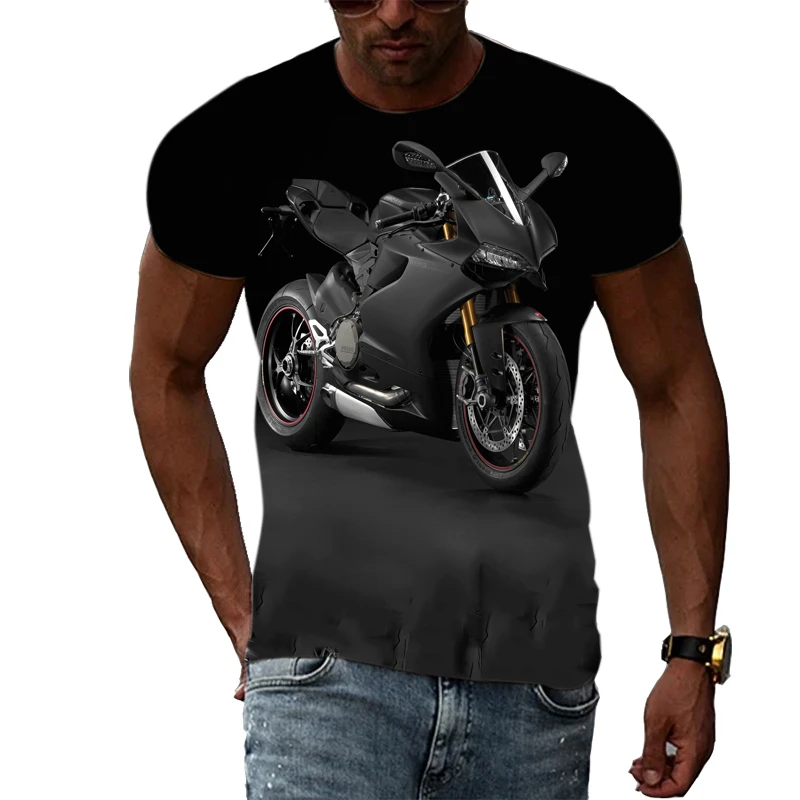 Summer Fashion New Men Motorcycle graphic t shirts Trend Personality Cool Style Locomotive Pattern Print short sleeve t-shirts