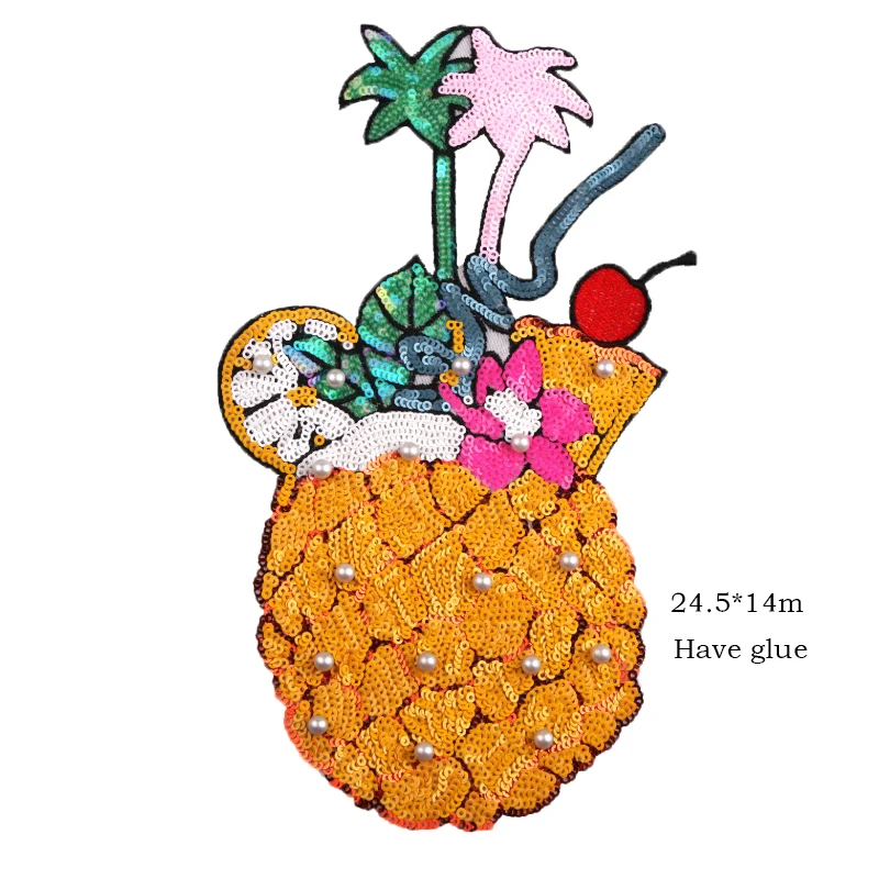 Wholesale Patches Sequins Pineapple embroidery patch Cartoon BadgeS Clothing Accessories Sewing Supplies iron on patches