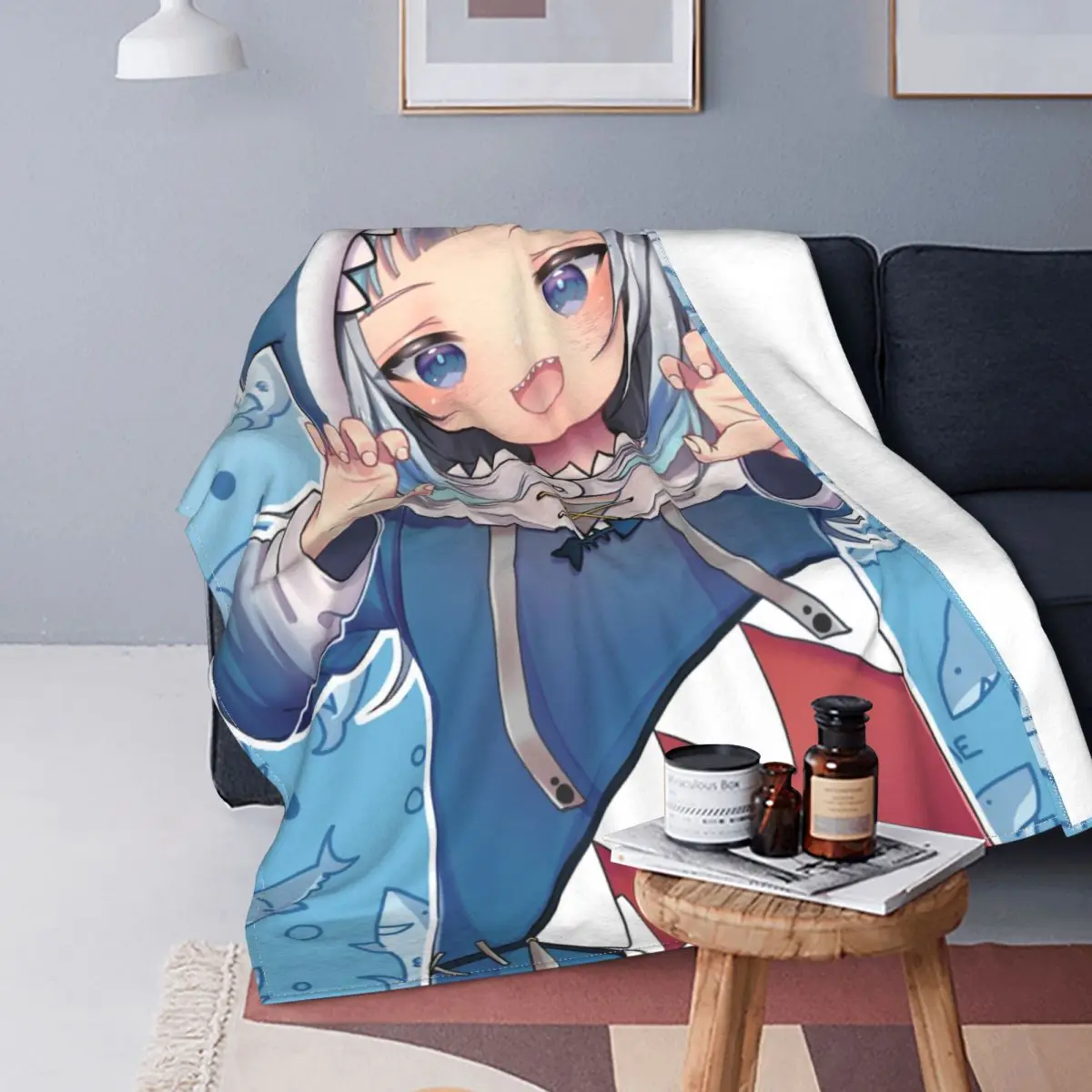 

Gawr Gura Anime Blanket Flannel All Season Shark Girls Hololive Kawaii Lightweight Throw Blanket for Bed Office Quilt