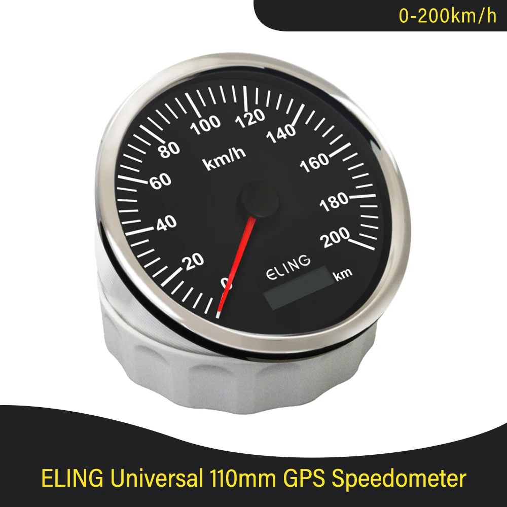 ELING Waterproof 110mm 0-200km/h GPS Speedometer Speed Gauge Total  Mileage with Red/Yellow Backlight 12V/24V for Car Boat Truck