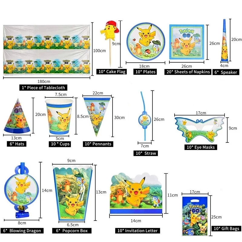 Pokemon Birthday Party Decoration Party Supplies Decoration Pikachu Tableware Sets Banner Latex Foil Balloon Kids Party Supplies