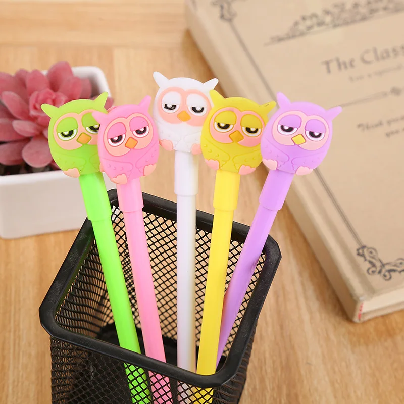 50PCS Creative Stationery Cartoon Owl Gel Pen Cute Student Patch Water Pen Fresh Office Supplies Signature Pen