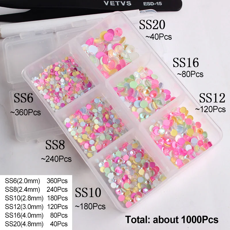 New sale 6 Grid Box Nail art Rhinestone 6 Sizes and colors Mixed for DIY 3D nail art decoration