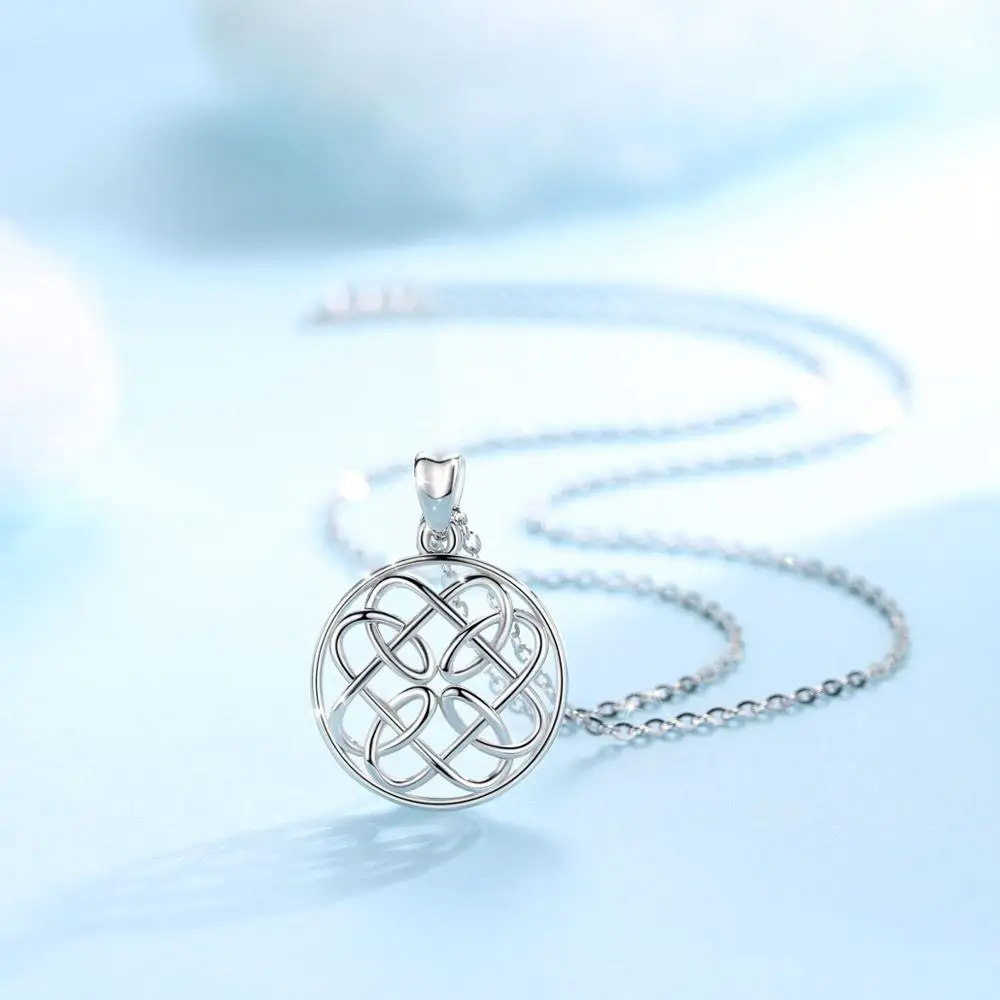 Eudora Real 925 Sterling Silver Minimalism Elegant Round Circle celtic knot Pendant Necklaces Women Sterling Silver Jewelry D102