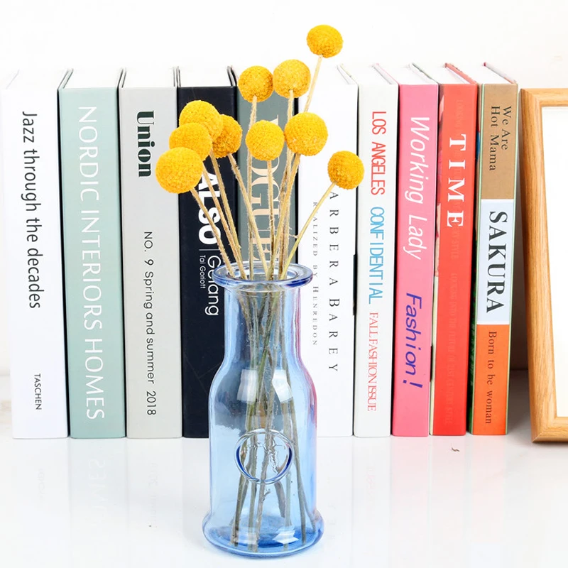 

European Simple Vases Creative Transparent Colorful Glass Vase Living Room Tabletops Smallmouth Home Flower Vase Crafts Decor