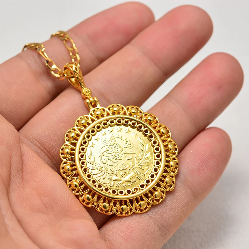 Arabische Goldmünzen-Halskette für Frauen und Männer, Muslimischer Islam Allah Anhänger, Türkischer Schmuck in Goldfarbe – Detail 5