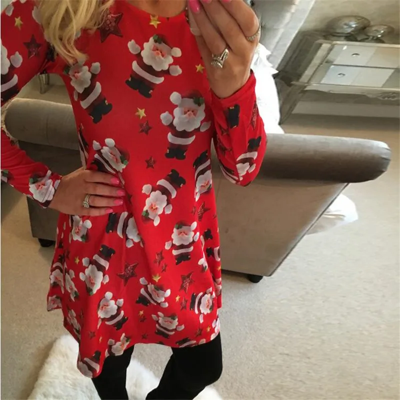 Winter Christmas Dresses Women 50S 60S Vintage Robe Party Dress Long Sleeve Casual Tree Snowman Print Mini Dress Plus Size 5XL