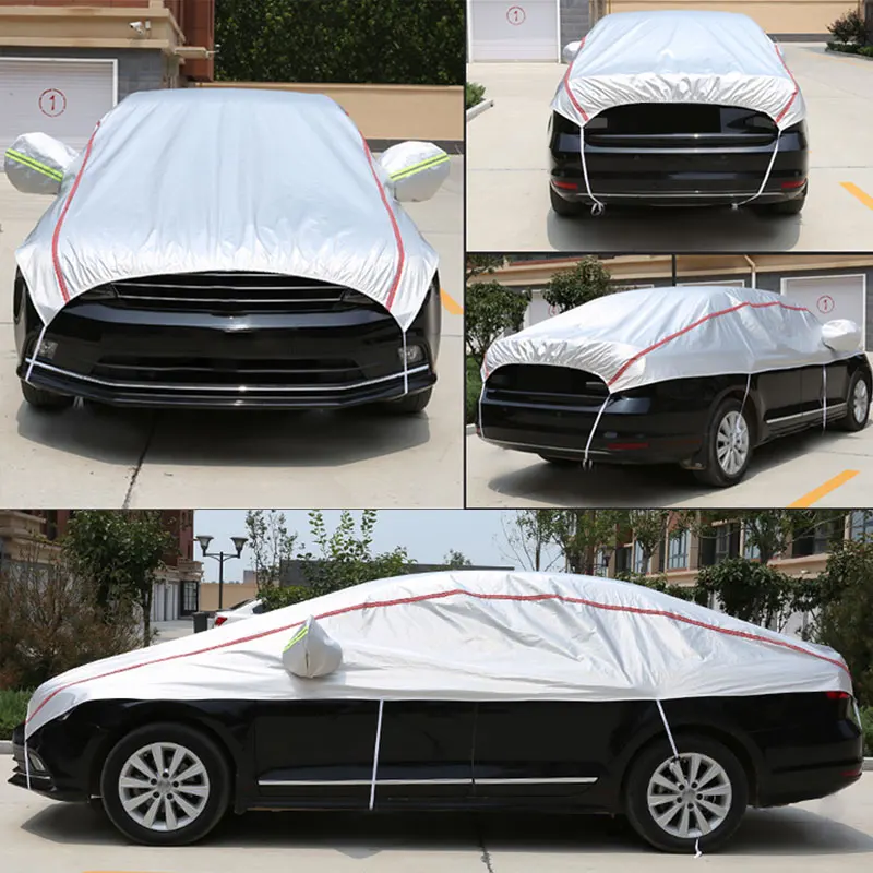 Half Car Cover for SUV Waterproof Snow Cover with Reflective Stripe Oxford Sun Rain Snow Protection Cover Universal for Sedan