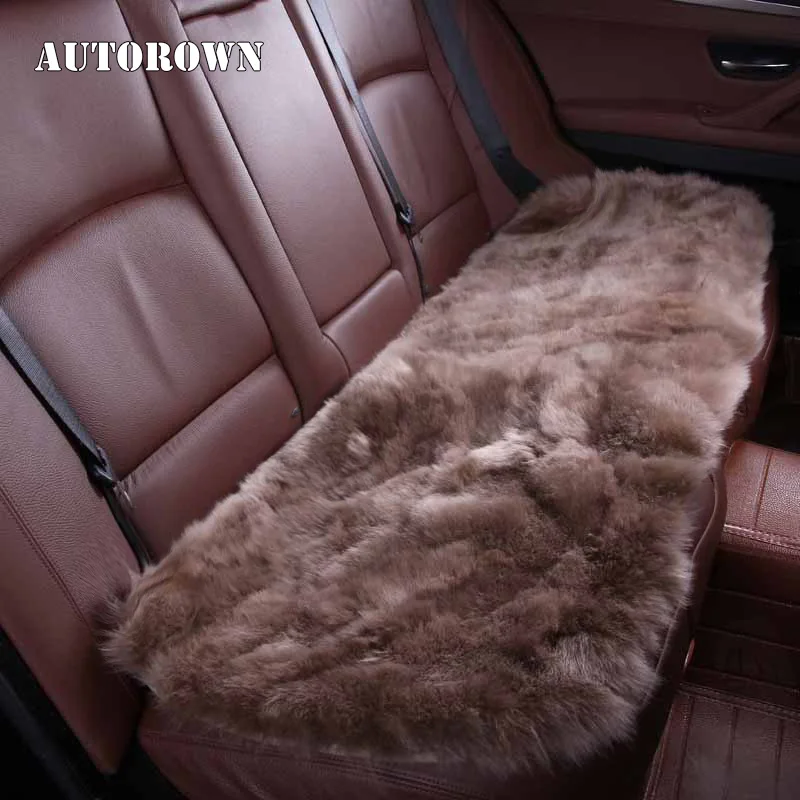 AUTOROWN Car Seat Cover Set Cushion Universal Size Basic Function Natural Sheepskin Long Fur Super Soft Auto Accessories