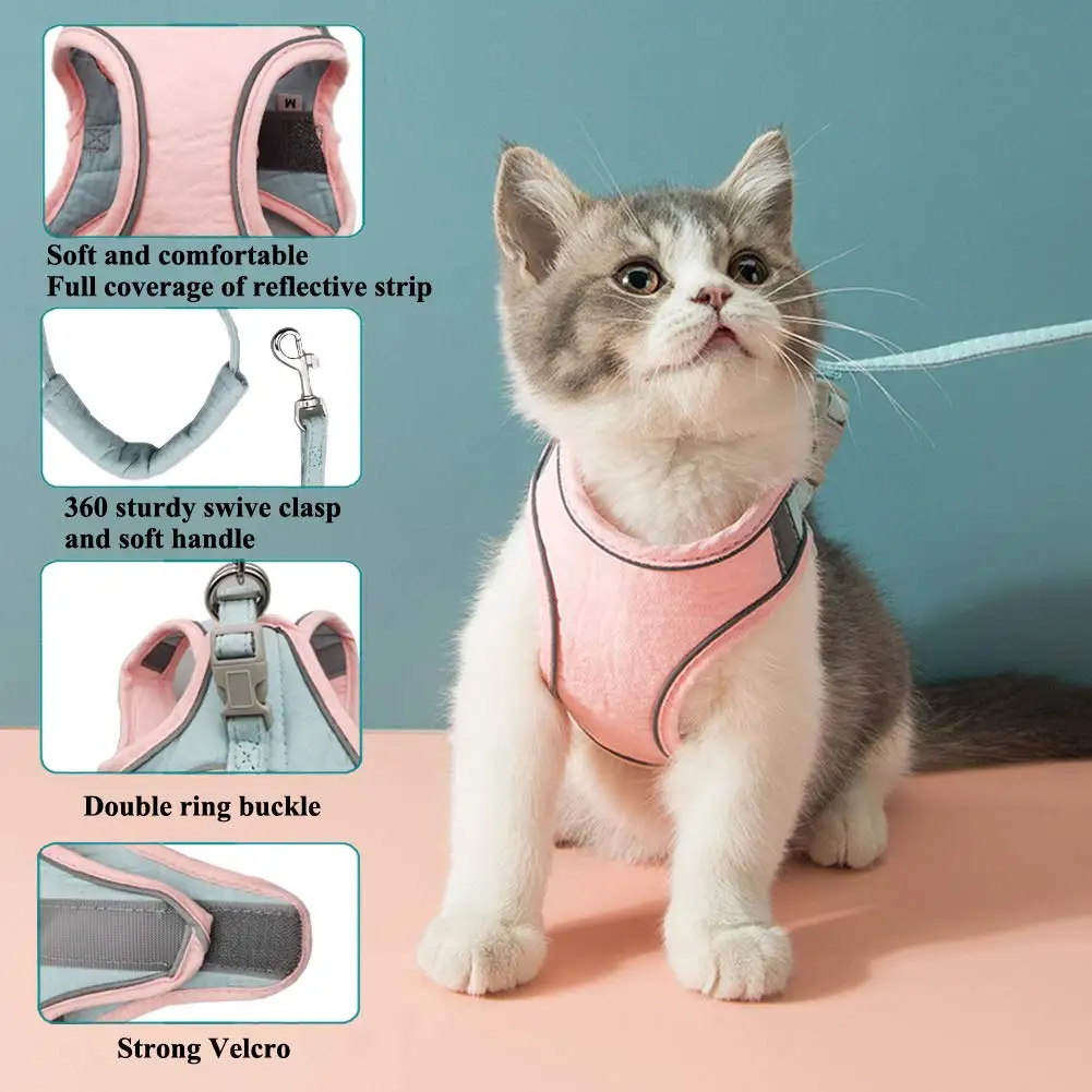 Cat Harnesses with Leashes Set Escape Proof Cat Accessories Adjustable Reflective Soft Mesh Vest Fit Kitten Dogs Rabbit Outdoor