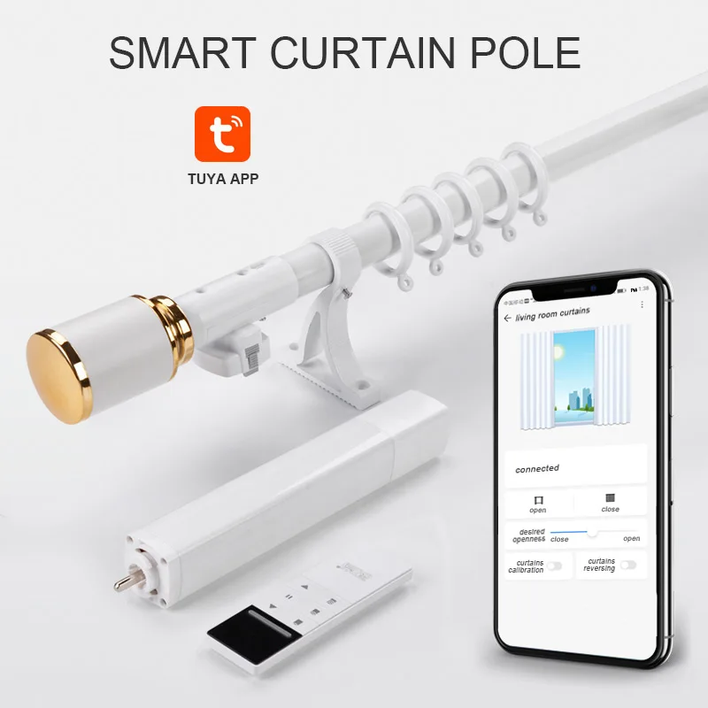 New Smart Control Motorized Curtain Single Track Rod for Grommet Top Hard-Wired Rechargeable or Wi-Fi Motor Customized Size