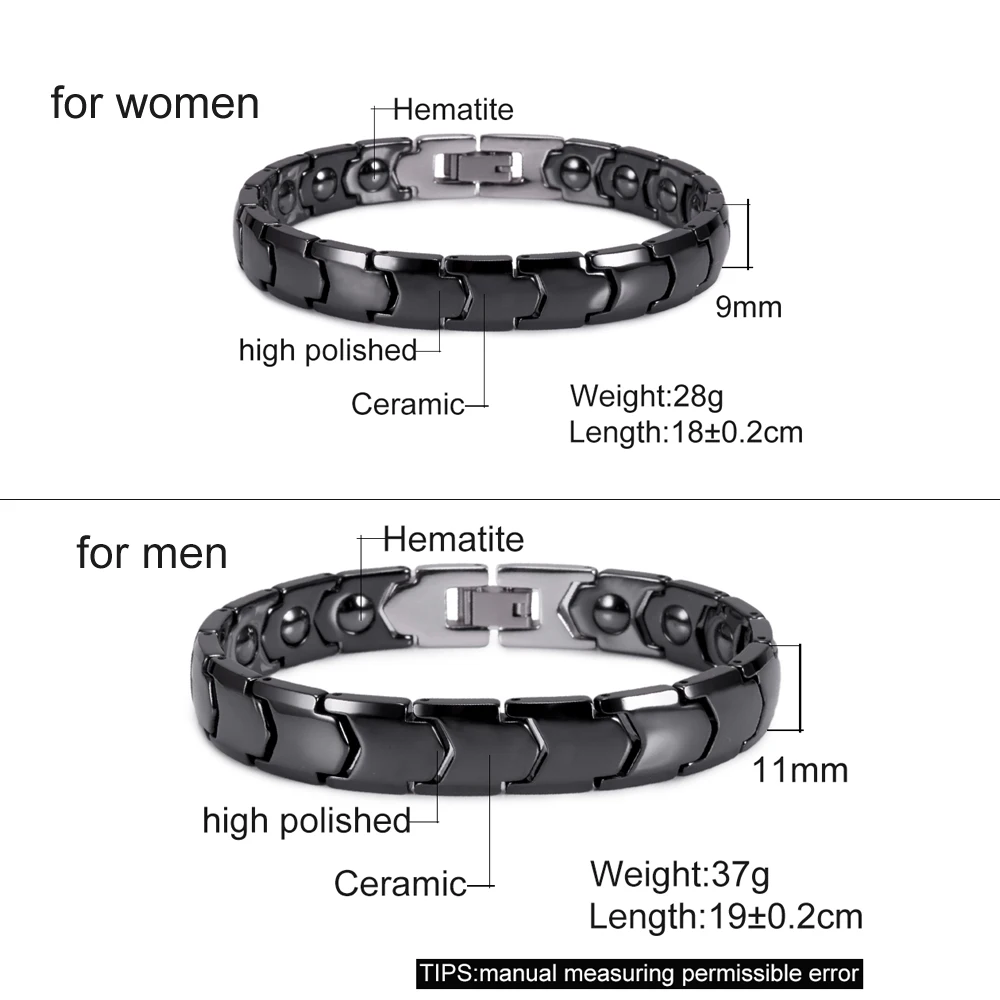 Magnetic Bracelet Benefits Black/White Ceramic 10mm Wide Hematite Lovers\' Bracelet Men Therapy Arthritis Bracelet for Men Women