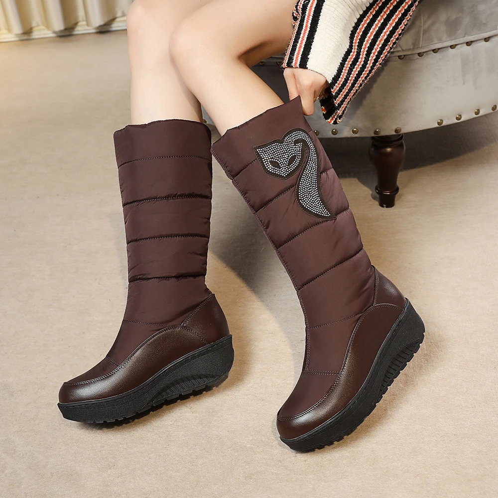 Winter platform Snow boots Women Keep Warm Flat Long Boot Non-slip Pregnant Female Plus Velvet Cotton Shoes Woman Knee High Boot