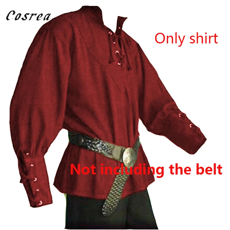 Camisa de manga longa retro renascentista medieval masculina, bandagem tops, camisa de dia das bruxas cavaleiro senhorio, traje vintage, blusa,