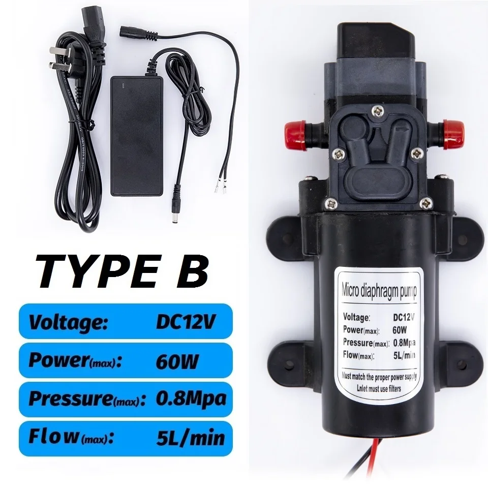 Dc 12V 60W 5L/Min Landbouw Elektrische Waterpomp Zwart Micro Hogedruk Membraanpomp Water Sproeier wasstraat