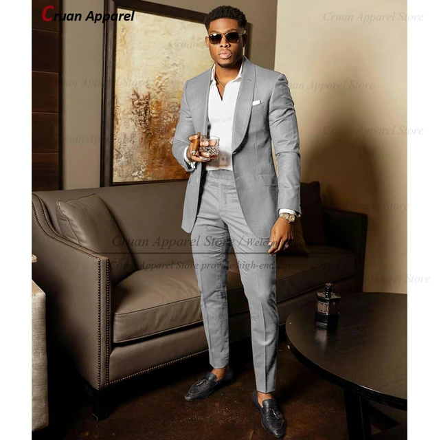 Abiti grigi alla moda per uomo 2 pezzi su misura sposo abito da sposa scialle bavero Blazer pantaloni Set Prom Dinner Luxury Men Tuxedo AliExpress