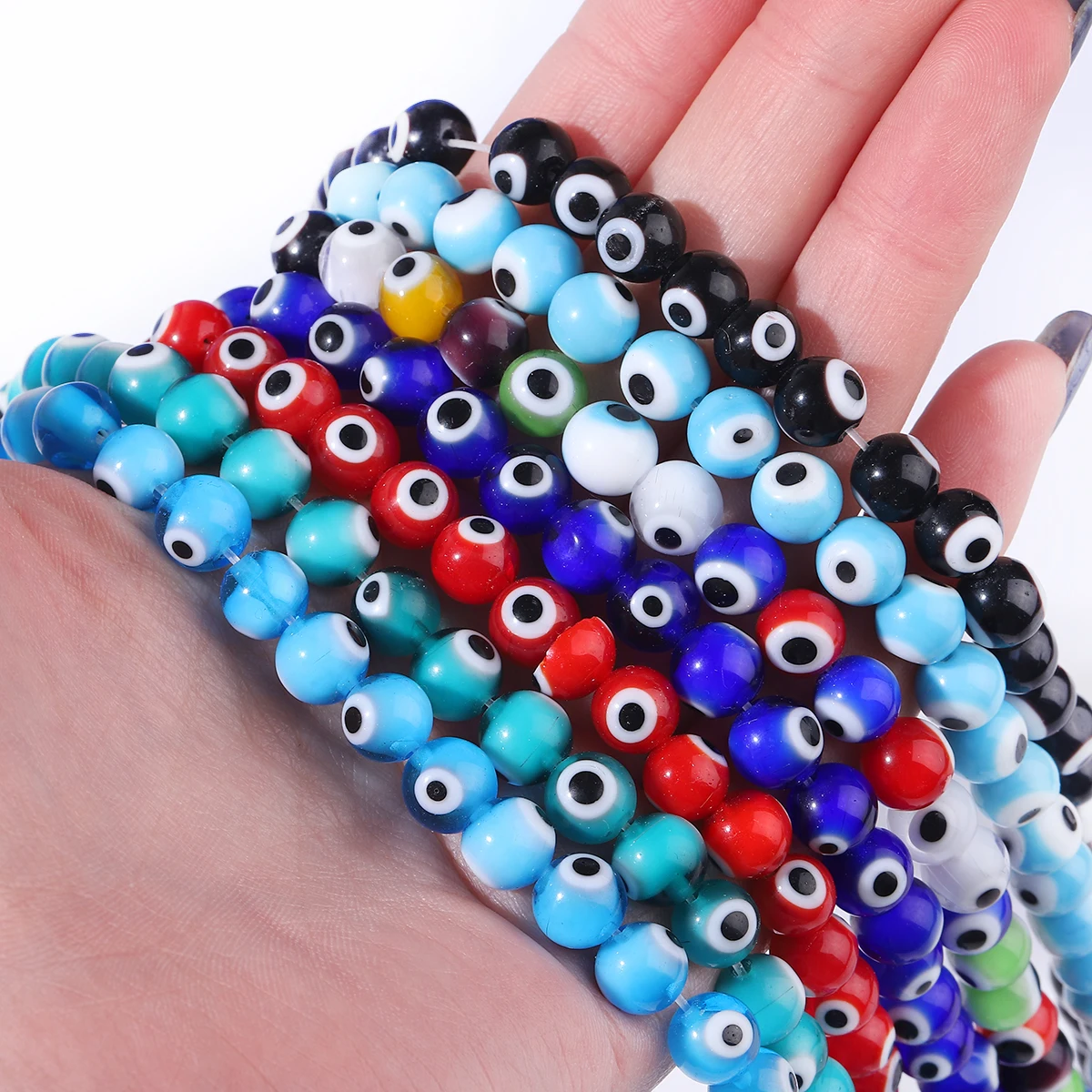 4/6/8/MM Multicolor Blue Round Evil Eye Lampwork Loose Glass Beads for DIY Bracelet Necklace Earring Crafts Jewelry Making