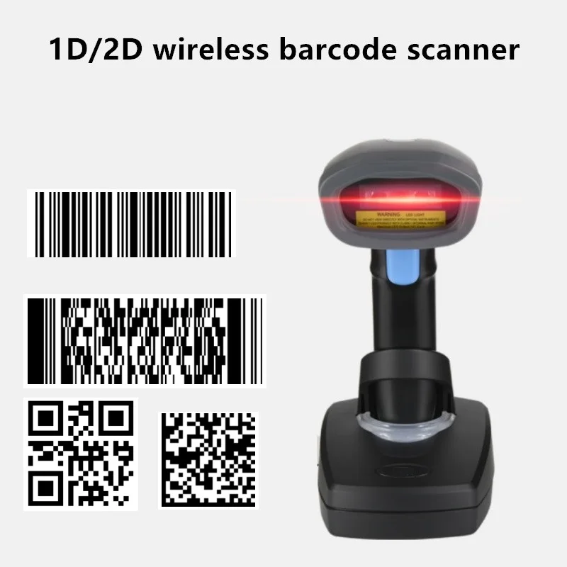 

2D Wireless Barcode Scanner with Stand 1D 2D QR Bar Code PDF417 Data Metrix Codes Handheld Reader Support Mobile Phone