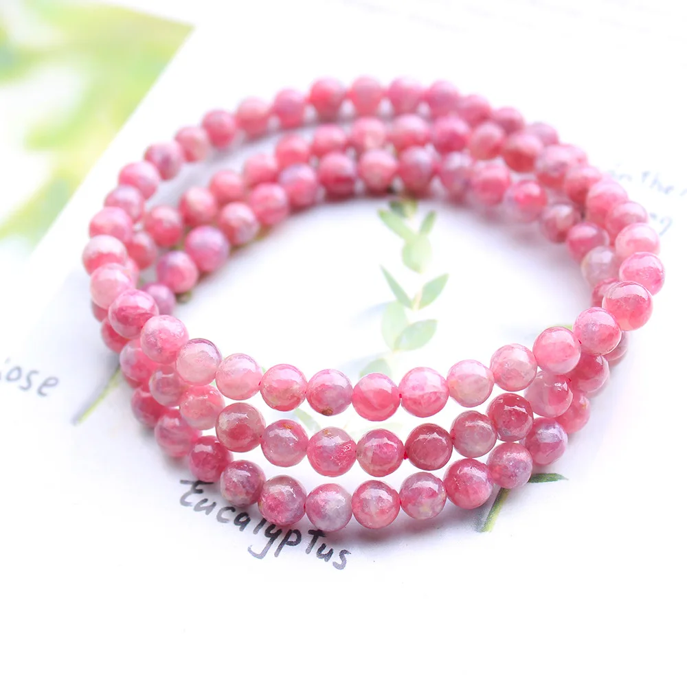 Natural Red Tourmaline Lepidolite 3 Laps Bracelet 5.5mm Clear Round Beads Women Men Pink Tourmaline Rare AAAAAA