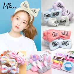 2020 New OMG Letter Coral Fleece Wash Face Hairbands For Women Cute Soft Bow Girls Headbands Hair Bands Turban Hair Accessories