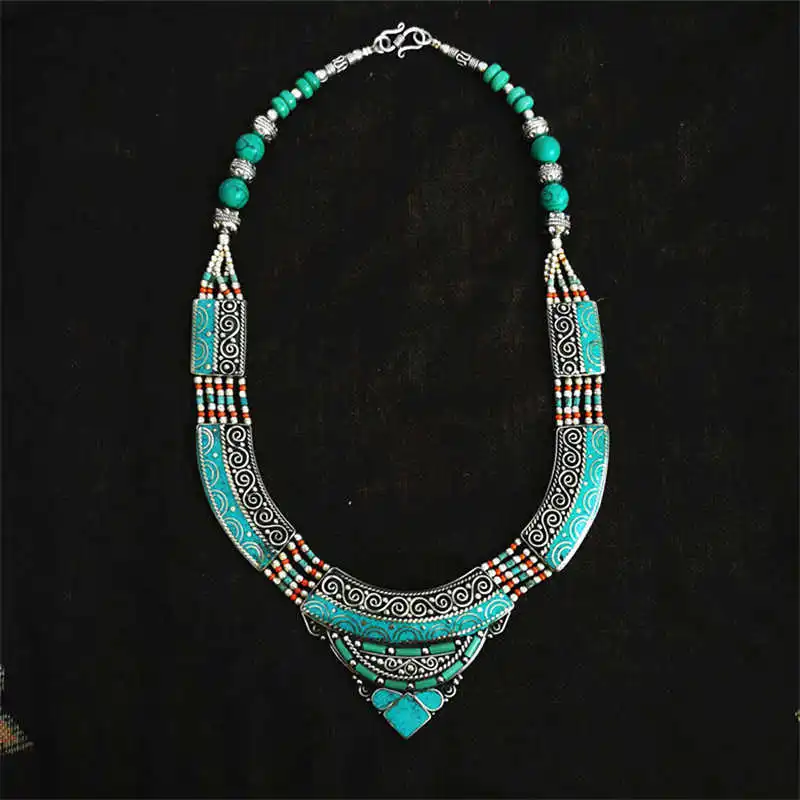 Indian BOHO Vintage Necklace Copper Inlaid Big Pendant Necklaces Tibetan jewelry TNL169