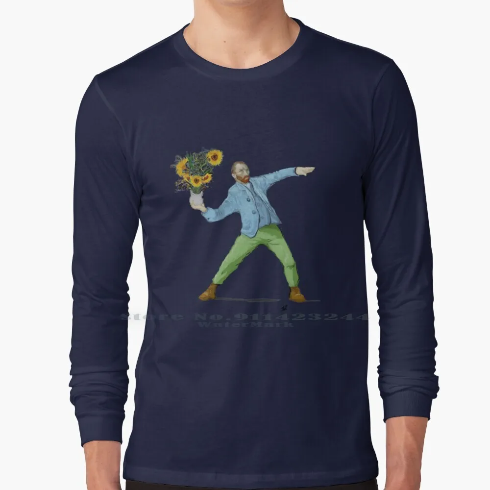 Van Goghsky 100% Cotton Long Sleeve T Shirt Van Gogh Banksy Molotov Cocktail Sunflowers Violets Pop Culture Pop Art Popculture