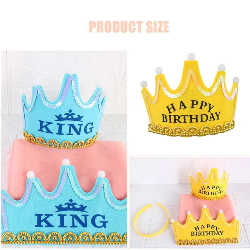 LED Happy Birthday Party Krone Hüte Glow Stirnband König Prinzessin Prinz Baby Dusche Junge Mädchen Kinder Weihnachten Dekorationen Liefert Hüte – Detail 10