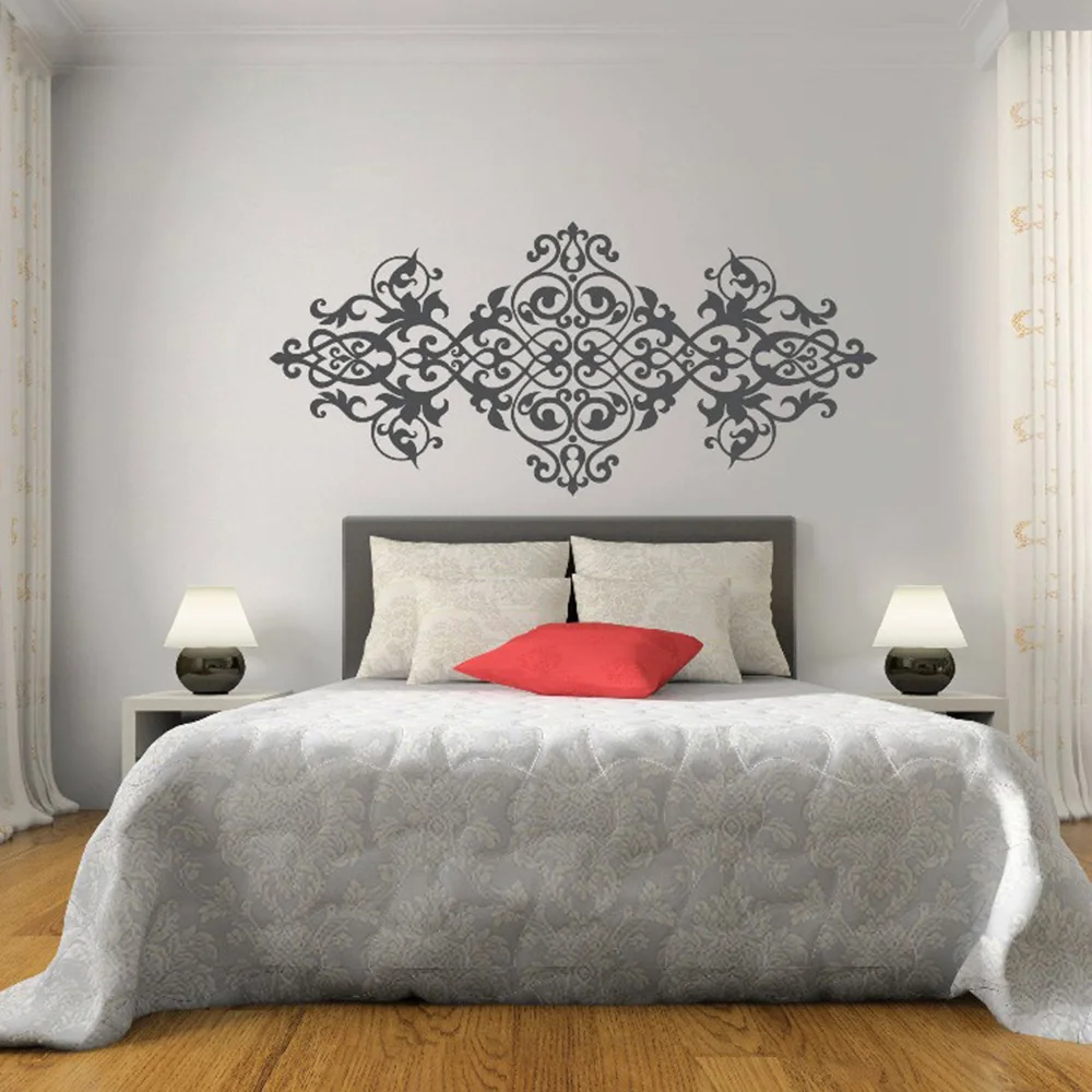 Large Size Vintage Headboard Wall Decal Baroque Style Design Mandala Flower Wall Stickers Master Bedroom Home Art Decor M28