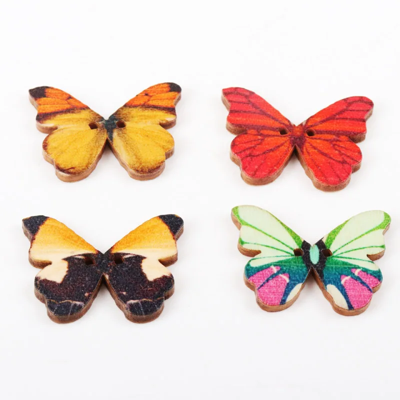 Wooden Mixed Color Butterfly Shape Buttons 2 Holes Handmade Clothing Sewing Scrapbooking Crafts DIY 28x20mm 30pcs