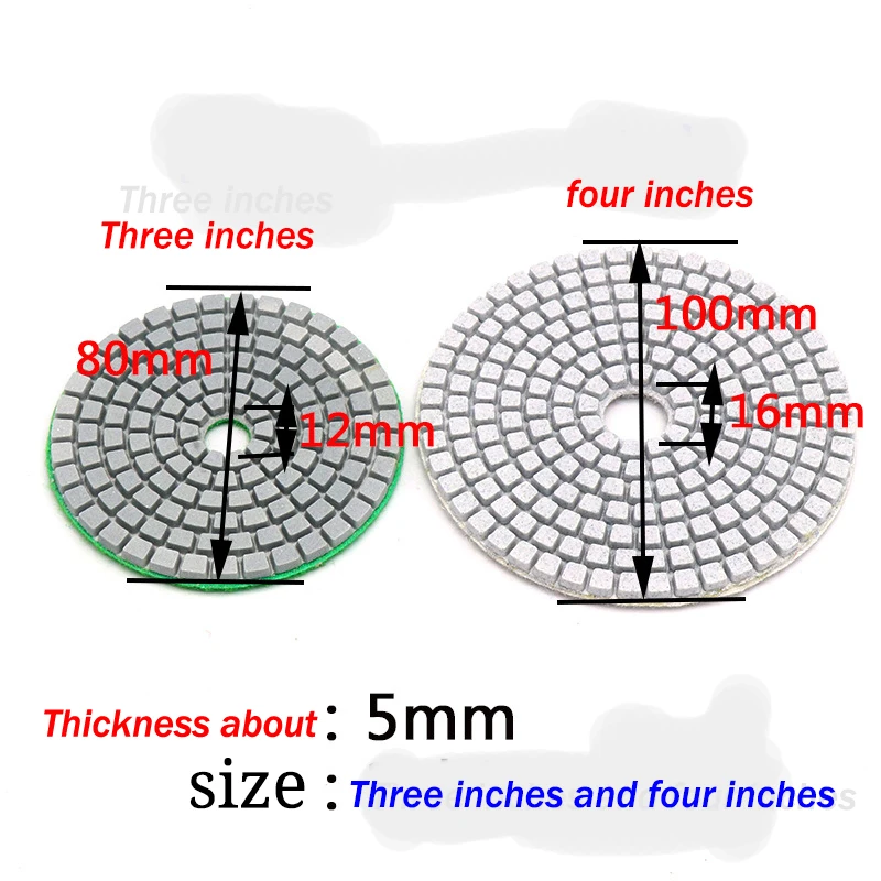 Almofada de polimento de diamante úmida e seca, discos flexíveis de moagem, pedra de mármore de granito, 2PCs, 3 em, 4 em