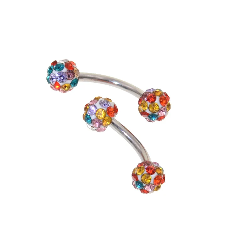 1Pc  Surgical Steel Curved Barbell AA Crystal Eyebrow Ring Ear Anti Tragus Helix Rook Bridge Web Piercing Lip Stud Body Jewelry