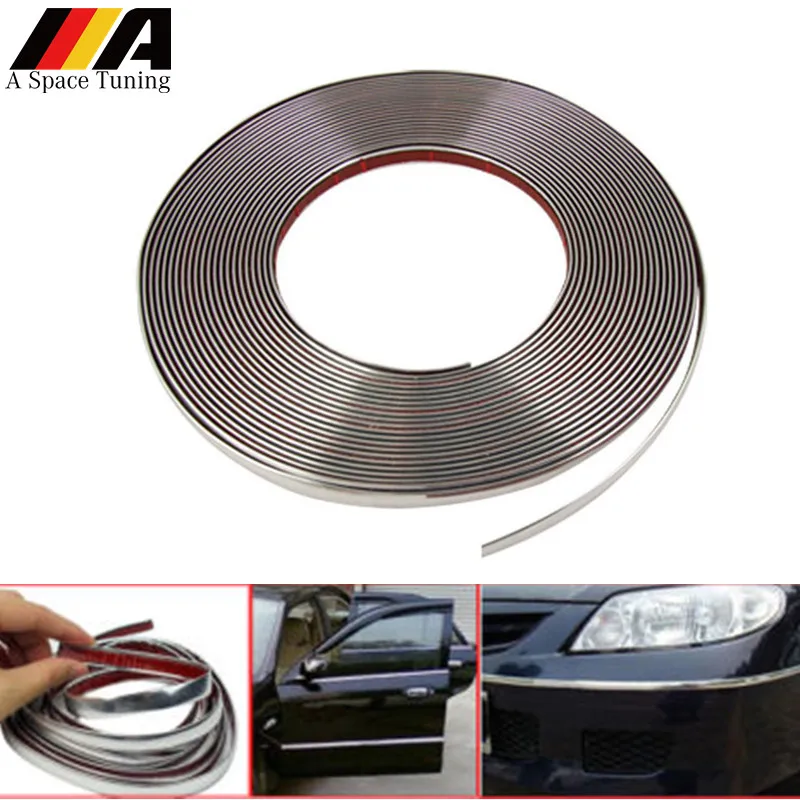 5M Silver Car Chrome Styling Decoration Moulding Trim Strip Tape Auto DIY Protective Sticker 6mm 8mm 10mm 12mm 15mm 20mm 30mm