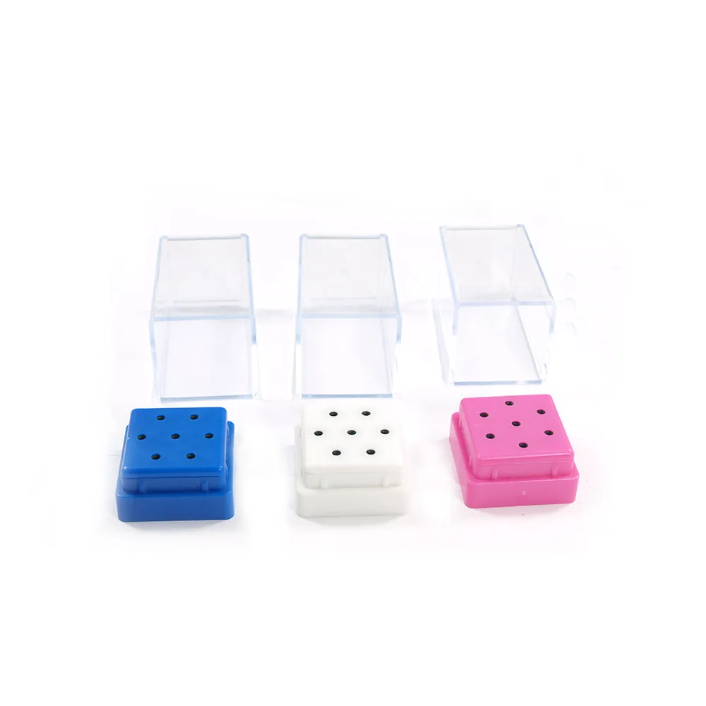 Easy Nail-caja de almacenamiento de brocas para uñas, contenedor de brocas de 7 agujeros, de plástico, cuadrado, calidad de exhibición