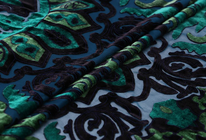 High Quality African Gilding Cord Lace Silk Fabrics Sewing Blackish Green 100%Silk Velvet Fabric Wide 1.4*1m Flower Tissue Dress