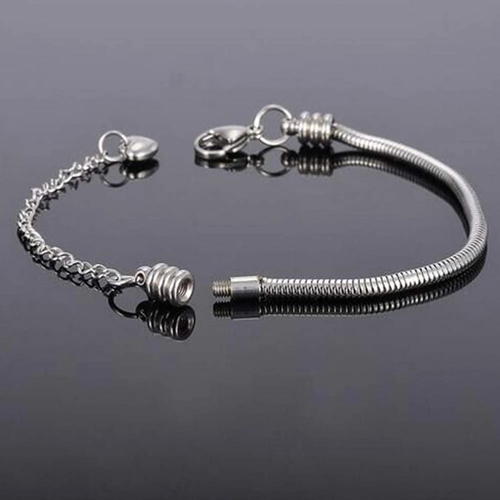 Women Girls Slider Charms Bracelet 3mm Snake Chain Bracelets Stainless Steel Chain Bracelet Fits Standard Charms Bead Chain