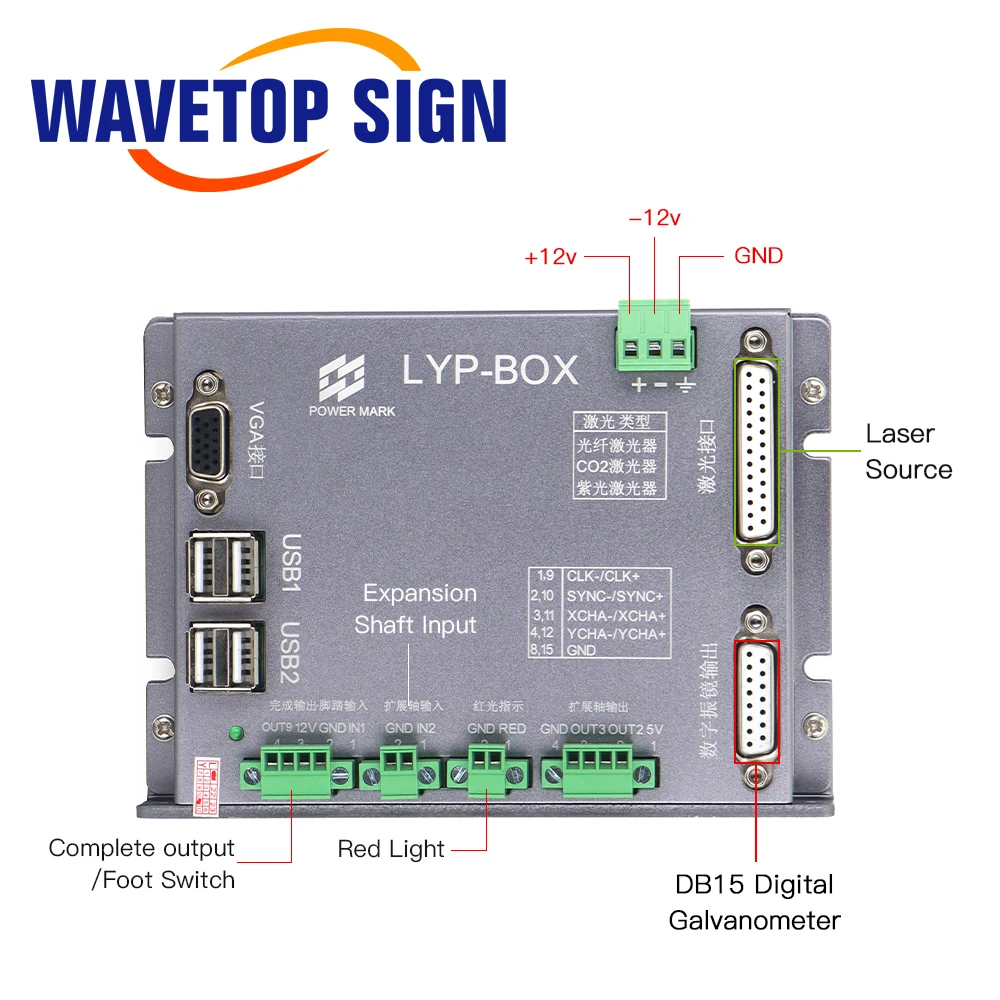 Máquina da marcação do laser da fibra WaveTopSign Laser do CO2, cartão de controle UV, 12-24V