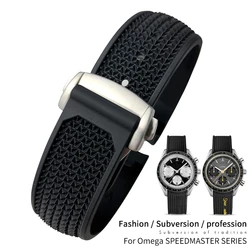 20mm 21mm 18mm 19mm High Quality Rubber Silicone Watchband Fit for Omega Speedmaster Watch Strap Steel Deployment Buckle