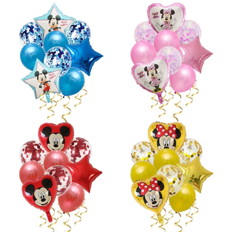 1set Mickey Minnie Mouse Ballon Happy Birthday Party Decorations Star Heart Baby Shower Foil Balloons Cartoon Kids Toy Globos