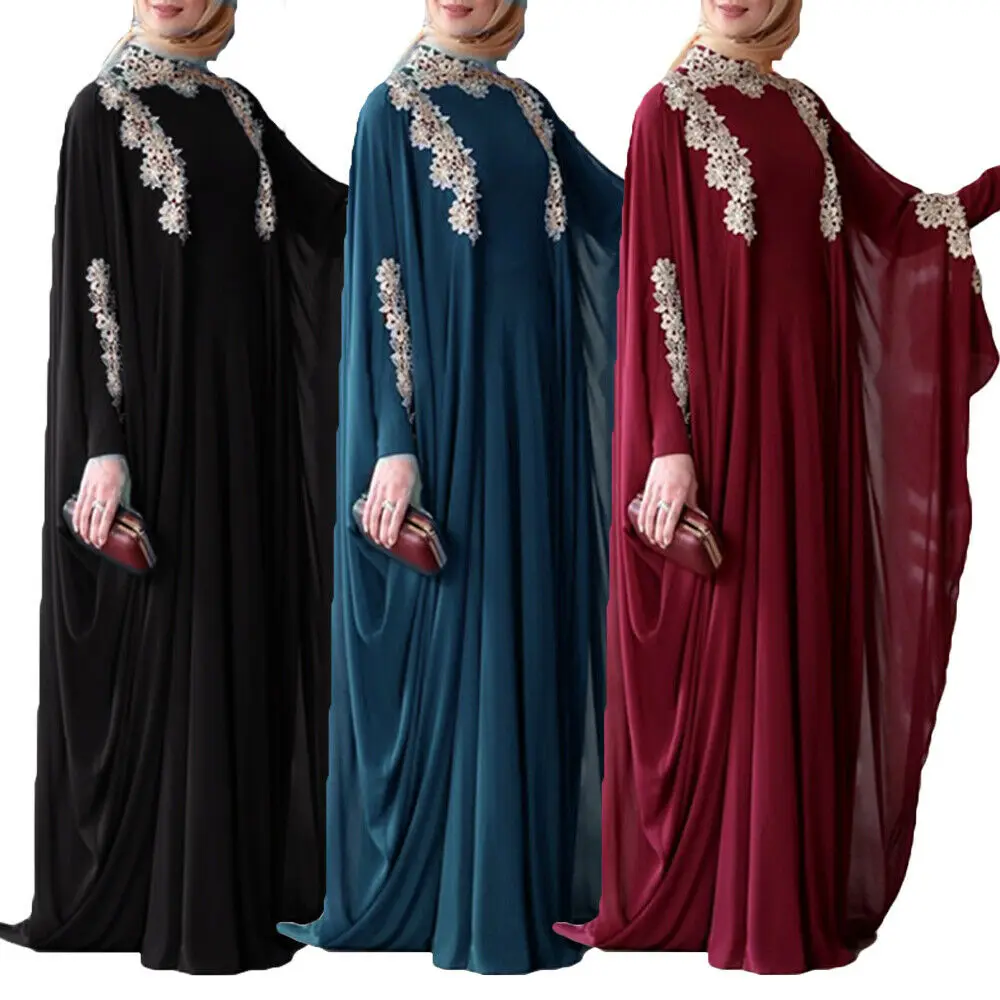 

Abaya Dubai Kaftan Muslim Women Batwing Sleeve Dress Arab Robe Farasha Gowns Morocco Maxi Cocktail Gown Turkish Gowns Ramadan