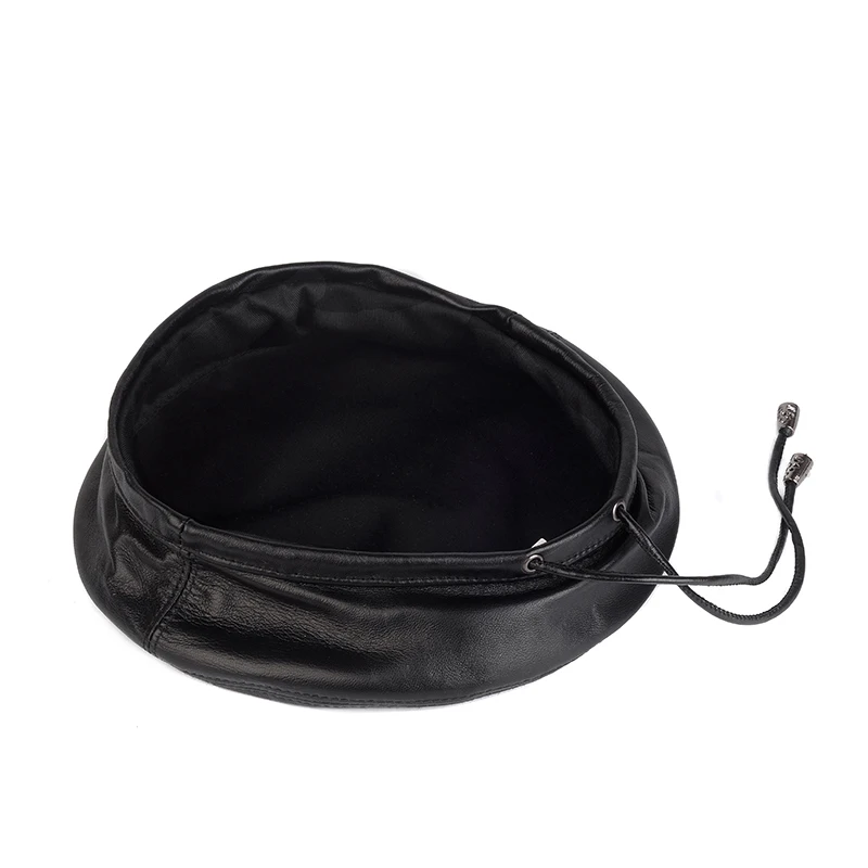 Europe/America Fashion Genuine Leather Beret Caps Women Female Retro Black 54-59 cm Fitted Painter Hat Mujer Streetwear Beanie