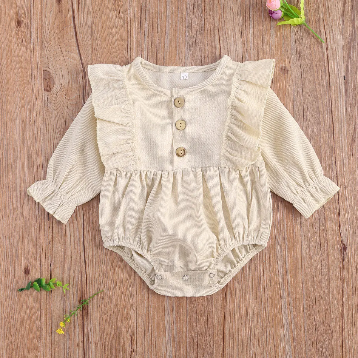 Infant Baby Girl Corduroy Romper Newborn Baby Girl Solid Causal Long Sleeve Jumpsuit With Button Closure Spring Autumn Clothing