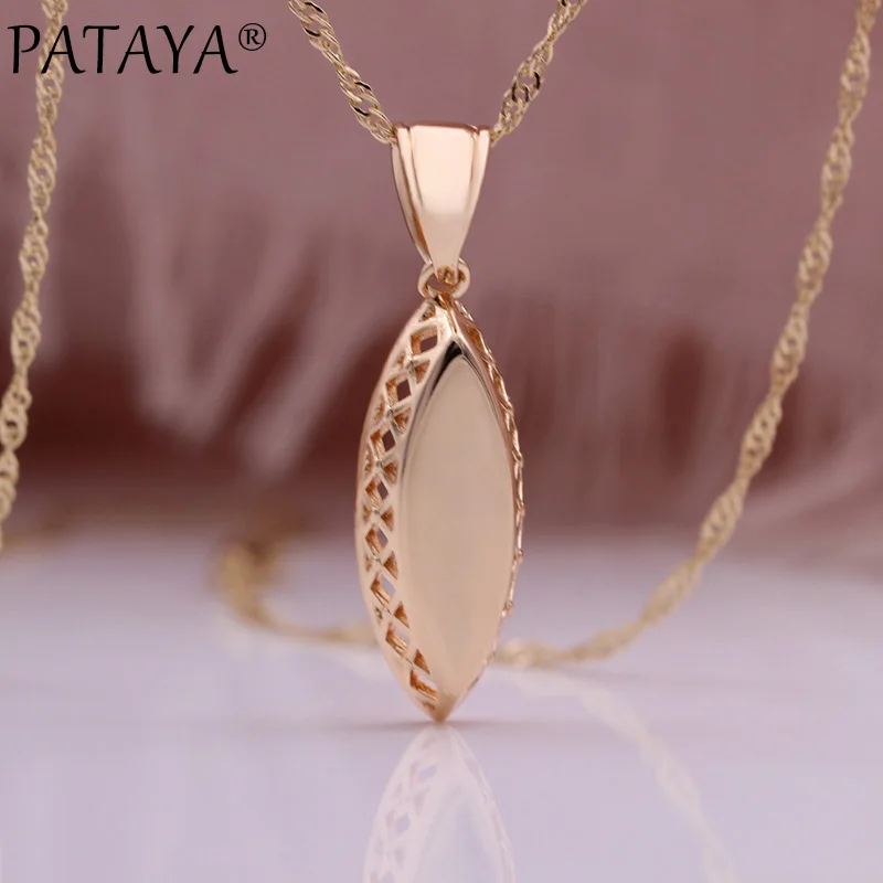 PATAYA New Fashion Glossy Pendant Women Necklace Christmas Gift Wedding Jewelry 585 Rose Gold Color Weaving Rhombus Necklace