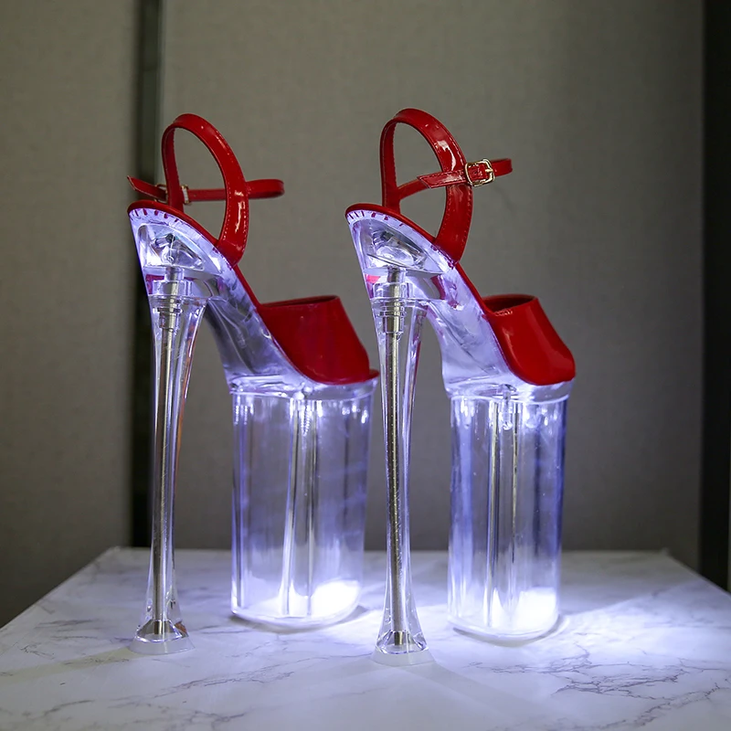 SDTRFT Glowing Crystal Sandals Women Summer Transparent Platform LED Lights 26cm Thin High Heels Model Catwalk Pole Dance Shoes