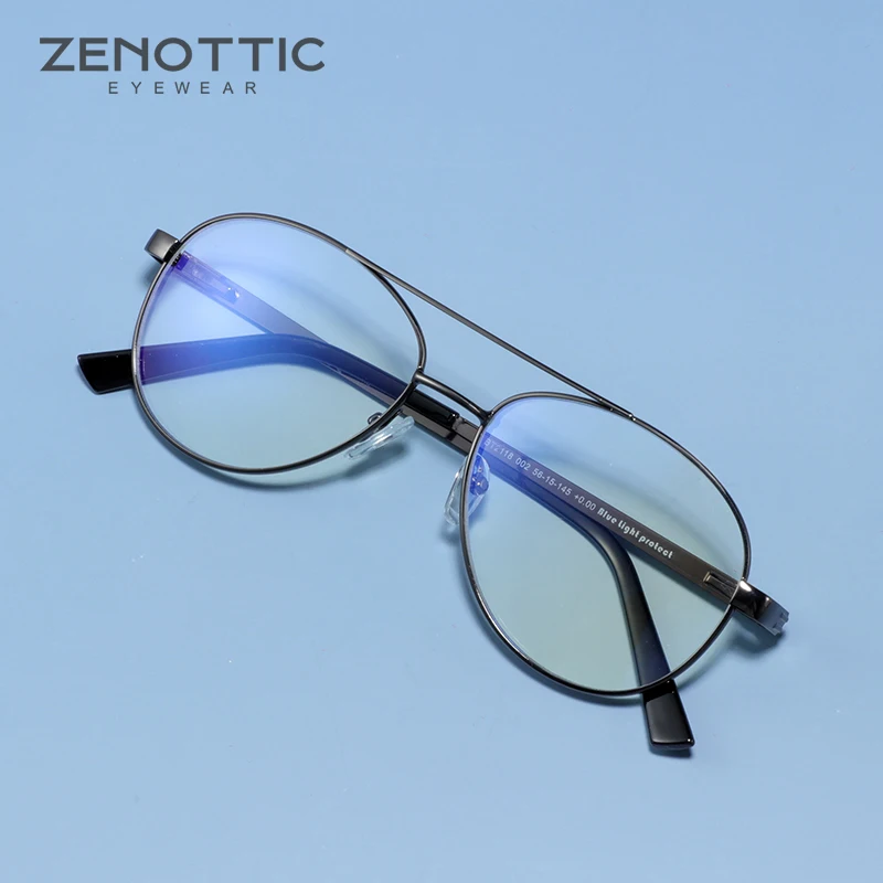 ZENOTTIC Pilot Prescription Progressive Eyeglasses Men Photochromic Anti Blue Light Glasses Double Bridge Optical Myopia Eyewear