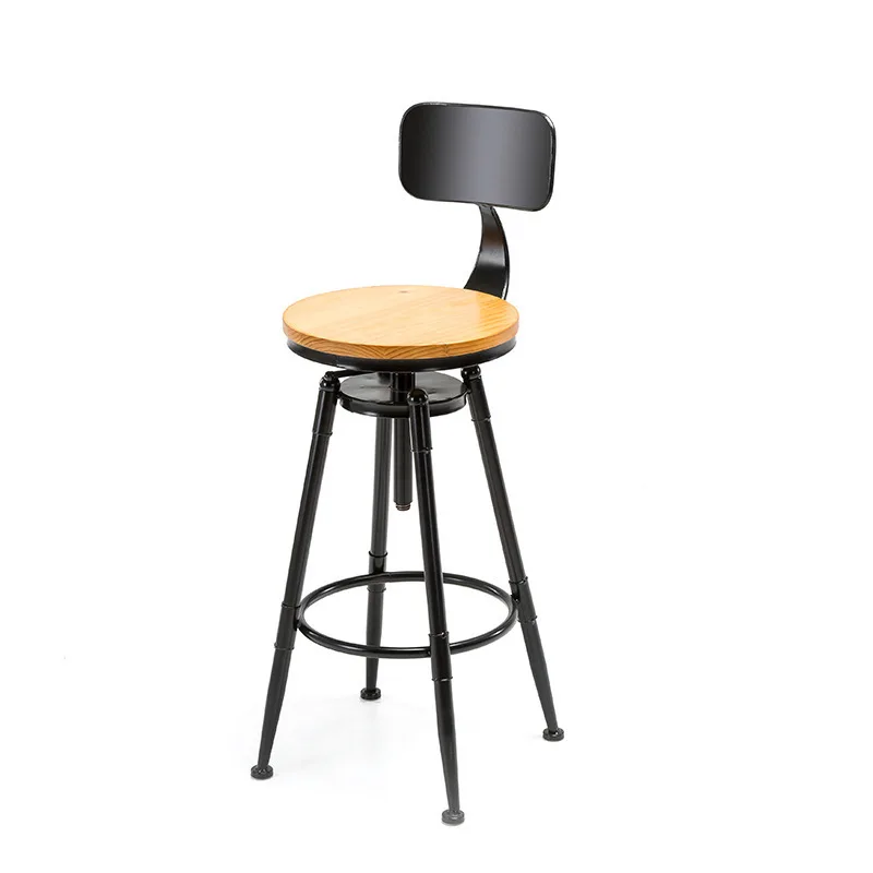 

Height Adjustable Swivel Bar Chair Rotary Wood High Foot Stool Iron Back Bar Stool Table Cafe Dining Chair Industrial Furniture