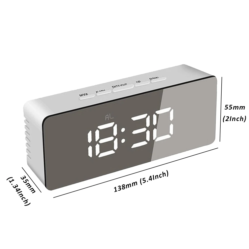 Table Clock Alarm Clock Snooze LED Digital Mirror Clock Time Temperature Large Electronic Display Rectangle Digital Desk Clock