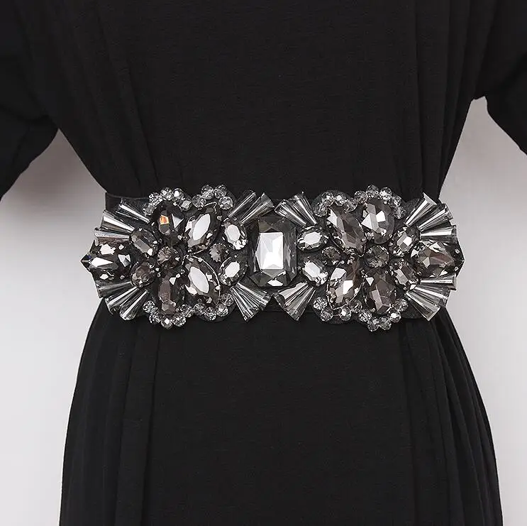 Women's Fashion Blingbling Rhinestone Beaded Cummerbunds Female Dress Corsets Waistband Belts Decoration Wide Belt R2506