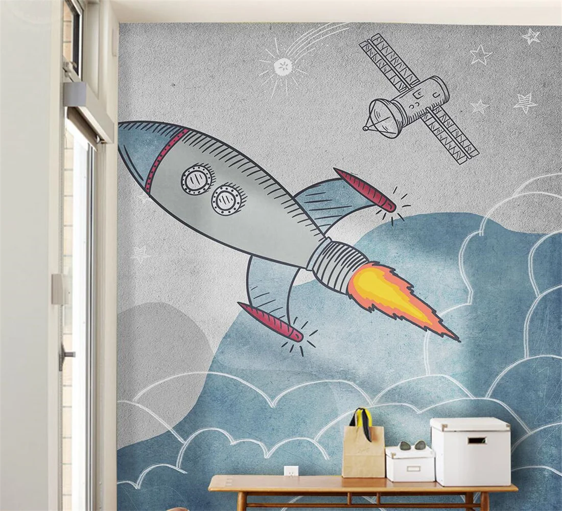 

Custom 3d wallpaper Cartoon Rocket background wall living room bedroom children room decoration mural papier peint 3d wallpaper